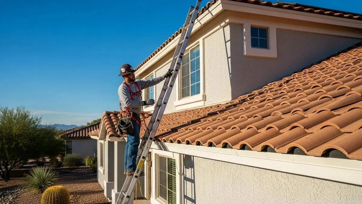 Crew laying tile over fresh battens on a pitched roof